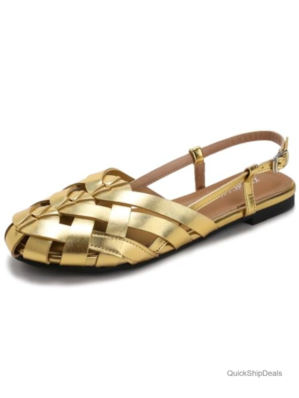Faux Leather Woven Closed Toe Slingback Flat Sandals Adjustable Buckle